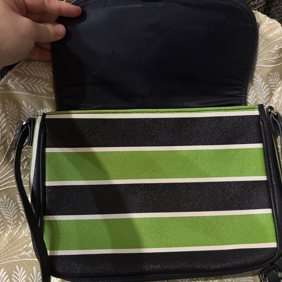 Vera Bradley Green and Black Striped Satchel - Picture 2 of 7